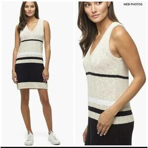 James Perse Los Angeles Cotton Linen Ivory striped sweater knit dress US 0 XS